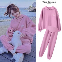 Pregnant Woman Autumn Winter Suit Fashion style out of the Korean version Spring and autumn necropolis Loose Big Code Casual Thickening Net Red two sets