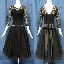 New sexy lace fluffy large pendulum Morden dance dress with diamond glitzy ballroom dancer waltz dress