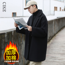 Long woolen coat mens suit collar tweed jacket plus cotton winter trend loose casual thickened trench coat