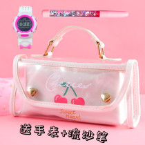 Girl heart pencil bag girl children kindergarten Primary School students cute simple transparent fashion pencil case female double cartoon girl princess girl 1-3 Grade stationery box ins tide