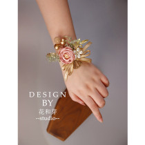 Original wine red champagne powder flower forest leaf hi word corsage bride bridesmaid sister group wrist flower bracelet