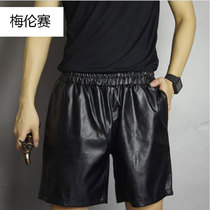 Spring and summer special leather pants mens thin puleather shorts Korean version of the tide elastic waist five-point leather pants loose hip-hop avant-garde