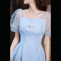 Party evening dress skirt female summer temperament Birthday high-end light luxury public blue dress dress can usually be worn