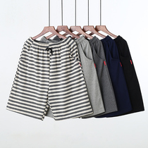  Summer cotton mens five-point pants home pajamas striped thin shorts casual loose large size pants sports pants