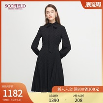 SCOFIELD womens neckline lace polo dot print simple slim fit fashion stand collar black dress women spring and autumn