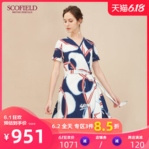 Scofield women's chic print waist lace up fit short sleeve dress new sfow92607q