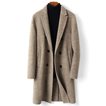 Winter new thickened double-sided cashmere coat mens mid-length double-breasted woolen trench coat alpaca wool coat