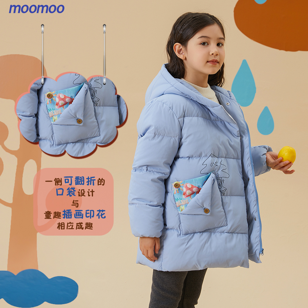 moomoo子供服暖かくてかわいい新しい冬ダウン厚みのある子供用の楽しいフード付きダウンジャケット