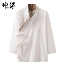 Hand-collar Hanfu Mens Spring Coats Mens Long-sleeved Shirt New Contrast Bend Mens Hanfu