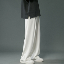 Solid color pants mens spring and autumn loose wide leg pants high street ins casual trousers autumn Korean trend sports pants