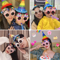 Birthday glasses funny happy party atmosphere props baby hat headdress photo cake decoration scene layout