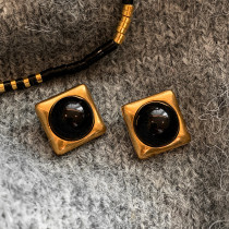 vintage square black agate medieval gold earrings female small crowdDesign feel superior vintage retro ear ornaments
