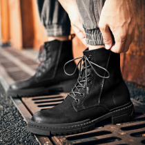 ins Martin Boots Mens High Gang Gonggong Boots Leather English Mid-Gang Locomotive Leather Boots 2021 New Mens Boots