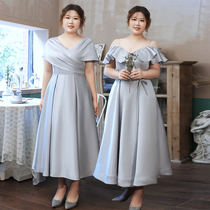 Large size bridesmaid dress fat mm summer women simple atmosphere fairy satin medium-long thin gray 200 pounds