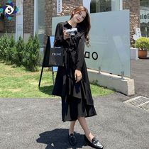 Shirt dress Womens Spring and Autumn new double fishtail design sense niche dress large size black dress