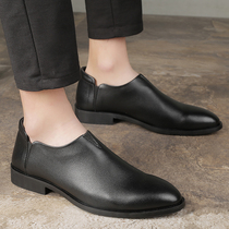 Black pointed leather shoes mens summer new business dress soft leather mens shoes high breathable soft soles mens casual shoes