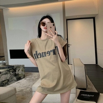  Tide brand 2021 summer new letter printing short-sleeved t-shirt womens Korean version of wild loose medium-long age-reducing top