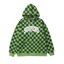 Tide brand American Street green checkerboard loose plus velvet womens autumn and winter clothes New Fashion couples wear ins