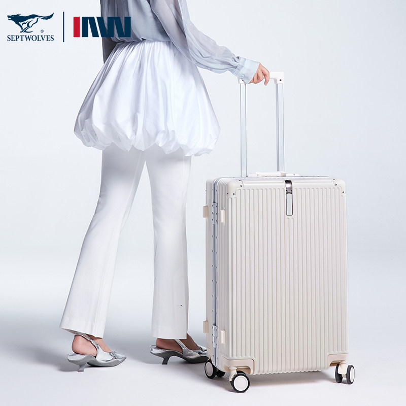 七匹狼20寸行李箱铝框登机拉杆箱女轻便男学生密码旅行箱24万向轮