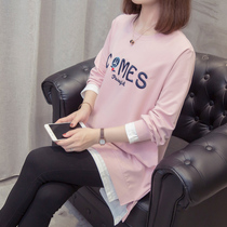Sweatshirt Women Cotton Loose Korean Jacket 2021 Autumn New Style Mover Long Fake Two Coats Tide ins