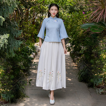  Republic of China style womens clothing Tang clothing Summer literature and art student clothing class clothing Tea art clothing Female retro style improved Hanfu daily clothing
