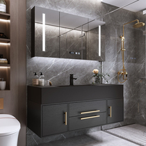 Light luxury bathroom cabinet combination Simple modern bathroom sink washbasin rock board integrated sink mirror cabinet