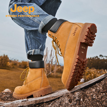 Jeep rhubarb boots cant suck mens shoes outdoor leisure Waterproof high-top Martin boots British style mens and womens work boots