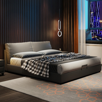 Italian simple leather bed Small apartment high-end atmosphere Master bedroom wedding bed Double modern light luxury minimalist leather art bed