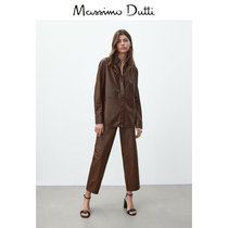 Massimo Dutti womens line decoration Nappa soft leather leather women casual top shirt shirt 04749649700
