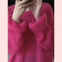 Raspberry Color Marhaimao Sweater 2023 Springtime New Advanced Sensuo Super-Looking Raccoon Suede Knitwear Blouse Blouse
