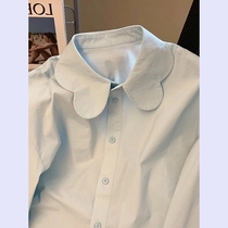 2023 Spring Festival Womens Fast-style Dont To Pretty Little Shirt Aging Ocean Blue Petal Collar Shirt Design Sensation Blouse