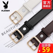 Playboy Ladies Belt Leather White Joker Tide ins style embellished with jeans waistband wide