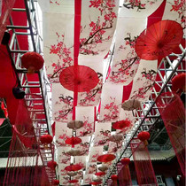 Chinese style wedding ceiling decoration Chinese wedding props ink painting floating top gauze veil gauze ink painting ceiling yarn