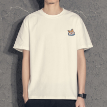 Corgi patch embroidery casual short-sleeved mens t-shirt 2021 summer new couple white base half-sleeve t-shirt