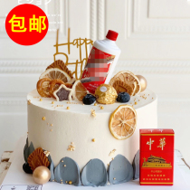Bottle-box cake decorated with the liquid piece of the liquor piece of the red creative fathers birthday party