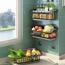 Kitchen fruit and vegetable rack storage basket wall-mounted non-perforated stainless steel seasoning vegetable rack vegetable basket rack