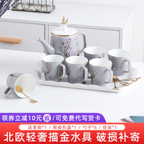 Water equipment teapot cup set Tea Cup home light luxury water cup teapot flower ceramic water tool Cup living room gift