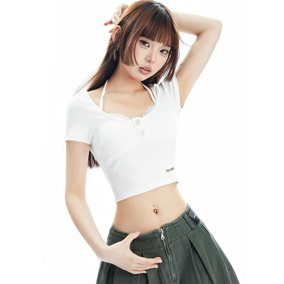 taobao agent Lace set, summer jacket, fashionable short mini-skirt, T-shirt, lace dress, with short sleeve