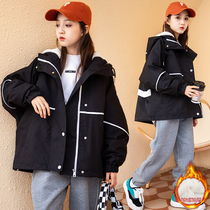 Girls 2021 New plus velvet jacket autumn and winter style fashionable 12 big Children girl thick winter cotton clothes 15 years old