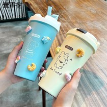 With straw thermos female stainless steel high-value water Cup cute student Net red portable large-capacity coffee cup