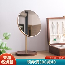 Black walnut solid wood mirror cosmetic mirror bedroom desktop vanity mirror retro wood Net red storage mirror