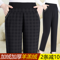 Middle-aged womens pants spring and autumn thick new mother pants loose straight middle-aged casual trousers lamb Velvet