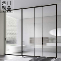 Very narrow thin frame push-pull kitchen titanium aluminum alloy custom partition balcony living room hanging rail linkage glass sliding door