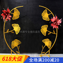 New wrought iron ginkgo biloba road lead arch wedding props ornaments stage background window decoration table road guide flowers