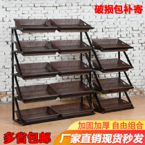 Supermarket fruit shelf display rack multifunctional fruit shelf vegetable shelf steel wood frame fruit shop wooden