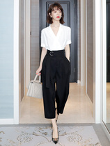 WXN Black Triacetate Straight Cylinder Casual Pants Woman Early Autumn New Agelets Elegant Elegant High Waist Pituitary Sensation Slim Seven Pants