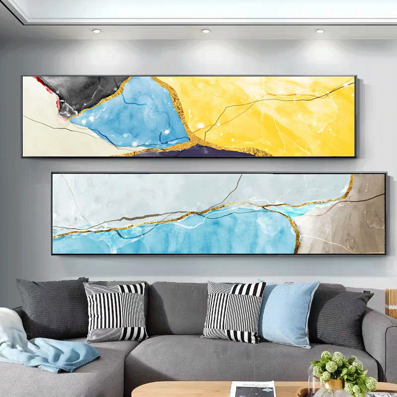 Hand-painted abstract oil painting Modern light luxury bedroom decoration Nordic living room gold foil mural Hotel hanging picture bedside painting