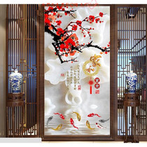 3D three-dimensional home and rich jade carving vertical wallpaper seamless plum entrance mural corridor aisle wallpaper 5D wall cloth