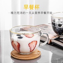 Phnom Penh large capacity glass breakfast cup Heat-resistant net red female oat yogurt Mark coffee cup with lid spoon Water cup