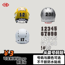 American football helmet number symbol sticker number multi-color optional customizable team LOGO side stickers